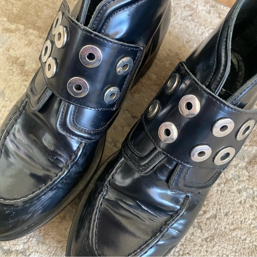 Sandro Black Leather Ankle Boots Booties Moto Stud Heeled Lug Sole Chunky: 37